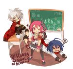  &gt;_&lt; 2boys absurdres almaz_von_almadine_adamant artist_name bangs blue_hair closed_eyes crossed_arms danom-ko disgaea fang glasses highres horns makai_senki_disgaea_3 mao_(disgaea) multiple_boys open_mouth pink_eyes pink_hair raspberyl red_eyes round_eyewear sailor_collar shadow sidelocks speech_bubble white_hair white_sailor_collar 