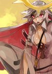  breasts candy cleavage food guilty_gear guilty_gear_xrd halo hyakuhachi_(over3) jack-o'_valentine large_breasts lollipop long_hair multicolored_hair red_eyes red_hair solo twitter_username two-tone_hair unzipped white_hair 