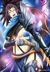  breasts brown_hair covered_nipples genderswap genderswap_(mtf) grey_eyes hand_on_sword katana large_breasts league_of_legends long_hair looking_at_viewer midriff moon navel open_hand open_mouth ponytail scar scarf sheath skirt sky smile solo spiked_hair sword thighs torahime_(roland00) underboob weapon yasuo_(league_of_legends) 