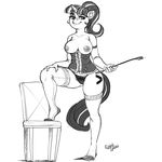  2015 anthro anthrofied areola big_breasts breasts camel_toe chair clothing corset cutie_mark elbow_gloves equine female friendship_is_magic gloves greyscale hair holding horn kevinsano legwear licking licking_lips mammal monochrome my_little_pony panties riding_crop solo starlight_glimmer_(mlp) tongue tongue_out underwear unicorn 