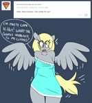  2015 anthro anthrofied blonde_hair clothing derpy_hooves_(mlp) dialogue dress english_text equine female friendship_is_magic fur grey_fur hair mammal my_little_pony pegasus solo somescrub speech_bubble text wide_hips wings yellow_eyes 