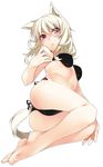  animal_ears ass barefoot bikini blush breasts cat_ears earrings feet final_fantasy final_fantasy_xiv highres jewelry kochiya_(gothope) medium_breasts miqo'te red_eyes solo swimsuit tail white_hair 