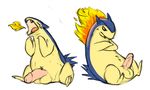  balls black_and_white blush coloration crossed_arms dibs_(artist) edit erection eyes_closed feral fire humanoid_penis male monochrome nintendo nude open_mouth penis plain_background pok&eacute;mon pubes sitting sketch solo teeth typhlosion video_games white_background 