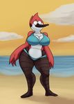  anthro avian beach big_breasts bikini bird breasts cartoon_network cleavage clothed clothing female margaret_beach regular_show seaside solo swimsuit thingshappen 