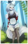  anthro blush boots breasts canine chest_tuft clothed clothing collar female footwear fur looking_at_viewer mammal portrait re-sublimity-kun solo standing thong tuft velvela wolf 
