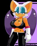  2015 anthro bat big_breasts blue_eyes breasts cleavage clothed clothing dreamcastzx female hair looking_at_viewer mammal midriff navel rouge_the_bat smile solo sonic_(series) white_hair wings 