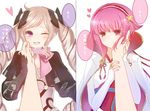  ;d bow cheek_pinching commentary_request elise_(fire_emblem_if) fire_emblem fire_emblem_if gameplay_mechanics hair_bow hair_ornament hair_ribbon hairband hairclip hand_on_another's_cheek hand_on_another's_face heart long_hair multiple_girls my_room one_eye_closed open_mouth out_of_frame pinching pink_hair pov pov_hands purple_eyes ribbon rojiura-cat sakura_(fire_emblem_if) short_hair smile translation_request twintails 