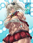  1girl breasts extreme_muscles female huge_breasts jewelry looking_at_viewer musashi_(kantai_collection) muscle purukogi_(plasma_beach) simple_background solo 