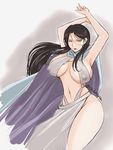 arslan_senki artist_request black_hair breasts breasts_apart cape curvy earrings erect_nipples falangies female gradient gradient_background grey_background grey_eyes jewelry large_breasts lipstick long_hair makeup navel necklace nipples solo thick_thighs wide_hips 