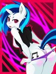  abstract_background anthro anthrofied blue_hair butt clothing equine female friendship_is_magic fur hair horn horse looking_at_viewer looking_back mammal multicolored_hair my_little_pony obakawaii open_mouth panties peaking_shoulder pony pose shoulder_peak solo underwear unicorn vinyl_scratch_(mlp) white_fur 