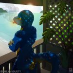  2019 anthro balls beach biped butt cigarette digital_drawing_(artwork) digital_media_(artwork) lewd_(disambiguation) lizard lonelycharart looking_away male muscular muscular_male nude outside reptile scalie seaside smoke smoking solo standing sunny sweat water 