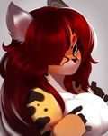  2015 black_fur blue_eyes bust cheetah cute feline female fur hair invalid_tag kanel long_hair looking_at_viewer mammal red_hair white_fur yellow_fur 