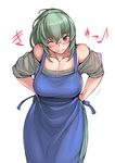  apron bare_shoulders bespectacled blush breasts curvy eighth_note glasses hips large_breasts long_hair musical_note older one_eye_closed red_eyes rozen_maiden silver_hair solo suigintou tsuda_nanafushi 