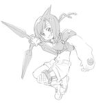  blush_stickers crop_top final_fantasy final_fantasy_vii fishnets full_body greyscale grin headband holding holding_weapon kunai long_sleeves monochrome navel short_hair shorts shuriken simple_background smile solo tonmoh turtleneck weapon white_background yuffie_kisaragi 