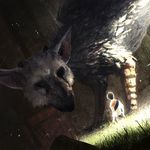  brown_hair child creature feathers grass griffin ilya_kuvshinov male_focus solo sunlight the_boy_(the_last_guardian) the_last_guardian trico_(character) tunic 