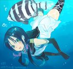  black_legwear blue_eyes dated dress elbow_gloves fish gloves green_eyes kantai_collection low_twintails natsuhiko sailor_dress solo suzukaze_(kantai_collection) swimming thighhighs twintails twitter_username underwater 