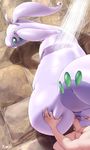  1girl anus artist_name bent_over bestiality censored female from_above goodra green_eyes looking_back monster penis pienji pokemon sex shower spread_ass tail_lift vaginal 