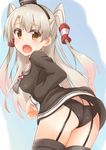  absurdres amatsukaze_(kantai_collection) black_panties blush brown_eyes dress fang hairband highres kantai_collection kapatarou long_hair panties sailor_dress silver_hair solo two_side_up underwear 