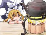  :3 blonde_hair bow braid hair_bow hat kettle kirisame_marisa long_hair mini-hakkero mundane_utility shinapuu smile solo touhou witch_hat yellow_eyes 