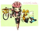  bicycle black_screla boots brown_eyes brown_hair canine clothing dog footwear hair human kemono lagomorph long_hair lopunny mammal nintendo pok&eacute;mon rabbit red_eyes riolu video_games 宇月まいと 