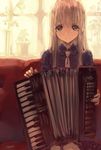  accordion blonde_hair garuku highres instrument long_hair looking_at_viewer original smile solo 