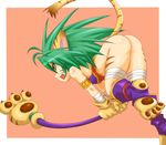  2010 angry animal_ears bandage bottomless breath_of_fire butt cat_ears chamcham clothed clothing cosplay female green_eyes green_hair hair half-dressed humanoid katt_(breath_of_fire) momomo open_mouth pink_background plain_background samurai_shodown solo staff video_games 
