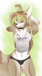  aimi breasts canine chest_tuft clothing collar eyes_closed fur hair kesia mammal shirt tank_top tuft underwear 