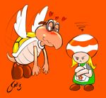  amphibian blush clothing duo female flower hair koopa lovestruck male mario_bros nintendo parakoopa plain_background plant pouting saliantsunbreeze scalie smile toad video_games wings 