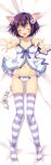  :d ^_^ absurdres animal_ears babydoll bow bow_panties cat_ears cat_tail closed_eyes dakimakura flower frilled_panties frills full_body hair_flower hair_ornament highres lavender_legwear navel no_shoes open_mouth outstretched_arms panties purple_hair ribbon ryouka_(suzuya) short_hair smile solo striped striped_legwear tail tail_flower tail_ornament tail_ribbon thighhighs underwear white_panties wrist_ribbon 