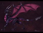  2014 abstract_background annoying_watermark black_scales claws collar cynder digitigrade dragon female feral frown hi_res kitty_silence looking_at_viewer red_scales reflection scalie side_view solo spikes spyro_the_dragon teal_eyes video_games watermark wings 