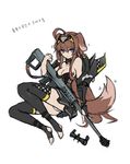  [saw] animal_ears anti-materiel_rifle barrett_m82 blue_eyes breasts brown_hair cleavage dog_ears dog_tail gun highres long_hair medium_breasts original panties pantyshot rifle scope sketch sniper_rifle solo tail thighhighs underwear weapon 