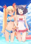  ;d animal_ears bikini black_hair blonde_hair blue_eyes blush bottle bow breasts cat_ears cat_tail cellphone cleavage collar covered_navel curly_hair cyan_(show_by_rock!!) dark_skin dog_tail fang flower glasses hair_flower hair_ornament hair_ribbon innertube kokotetsu long_hair looking_at_viewer md5_mismatch medium_breasts multiple_girls navel one-piece_swimsuit one_eye_closed open_mouth phone retoree revision ribbon short_hair show_by_rock!! smile swimsuit tail twintails very_long_hair wading water_bottle yellow_eyes yuri 