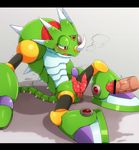  anthro anus bedroom_eyes blush breath capcom chameleon disembodied_penis dripping erection green_body half-closed_eyes hemipenes horn lizard machine male mechanical mega_man_(series) megaman_x multi_penis penis plain_background red_eyes reptile robot scalie sitting solo sting_chameleon video_games white_background zilch 