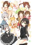  anastasia_(idolmaster) animal_ears bike_shorts blazer blonde_hair blue_eyes brown_eyes brown_hair cardigan cat_ears cherry_print clover dress drill_hair food_print four-leaf_clover futaba_anzu gothic_lolita green_dress green_eyes highres honda_mio hood hooded_track_jacket idolmaster idolmaster_cinderella_girls jacket jimmy jougasaki_rika kanzaki_ranko kneehighs lolita_fashion long_hair looking_at_viewer maekawa_miku multiple_girls off_shoulder ogata_chieri one_side_up open_mouth print_dress red_eyes school_uniform shibuya_rin shimamura_uzuki shirt short_hair silver_hair smile striped striped_bike_shorts stuffed_toy sweater sweater_dress sweater_vest t-shirt track_jacket twin_drills twintails two_side_up 