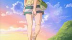  1girl aiura amaya_kanaka animated animated_gif ass bag bare_legs barefoot feet from_behind handbag legs sandals screencap shoes_removed shorts soles solo standing_on_one_leg thighs wedgie 