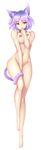  absurdres animal_ears between_legs blue_toilet_paper breasts cat_ears cat_girl cat_tail covered_nipples covering covering_crotch finger_in_mouth hand_between_legs highres looking_at_viewer medium_breasts nude original purple_eyes short_hair solo tail tail_wrap 