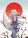  androgynous bad_id bad_pixiv_id chin_strap hair_over_one_eye hat highres huanxiang_heitu ima-no-tsurugi japanese_clothes long_hair male_focus otoko_no_ko red_eyes solo tokin_hat touken_ranbu 