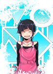  :d ^_^ abstract_background asahina_hiyori blue_background closed_eyes halftone highres kagerou_project maam._(summemixi) open_mouth polka_dot purple_hair sidelocks smile solo striped two-tone_background upper_body white_background 