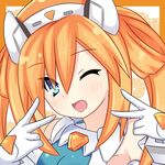  blue_eyes close-up double_v meimu_(infinity) neptune_(series) one_eye_closed orange_hair orange_heart shin_jigen_game_neptune_vii smile solo v 