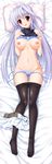  :d bare_shoulders bed_sheet black_legwear blue_bra blue_panties blush bra bra_lift breasts clothes_lift commentary_request dakimakura endori from_above full_body grey_hair highres large_breasts looking_at_viewer lying lyrical_nanoha mahou_shoujo_lyrical_nanoha mahou_shoujo_lyrical_nanoha_a's nipples on_back open_mouth panties pantyhose pantyhose_pull pillow red_eyes reinforce shirt_lift side-tie_panties single_hair_intake skirt skirt_around_one_leg sleeveless smile solo sweater sweater_lift sweater_vest underwear untied untied_panties white_skirt 