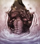  2013 alien anthro black_scales black_sclera claws kalnareff male multiple_eyes nude open_mouth purple_eyes purple_scales solo tentacles tongue traditional_media_(artwork) water wet white_scales yugas 