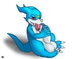  anthro autopenis_lick balls big_balls cum cum_drool cute_fangs digimon double dragon huge_balls humanoid_penis hyper hyper_penis open_mouth penis scalie self-oral seyrmo shaded signature sitting tongue tongue_out two-handed_masturbation veemon 