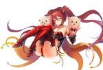  animal_ears bare_shoulders boots breasts cerberus_(shingeki_no_bahamut) choker cleavage dog_ears full_body gauntlets gloves hair_between_eyes high_heel_boots high_heels long_hair medium_breasts panties paw_gloves paws red_eyes red_footwear red_hair red_legwear red_panties shingeki_no_bahamut side-tie_panties simple_background smile solo thigh_boots thighhighs twintails underwear uro_(uro_zi) very_long_hair white_background 