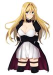  1girl black_legwear blonde_hair blue_eyes blush breast_hold breasts choker cleavage cowboy_shot crossed_arms dress hair_intakes large_breasts long_hair looking_at_viewer sekirei short_dress solo thigh_strap thighhighs tsukiumi very_long_hair white_background 