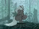  anthro anthrofied big_breasts breasts crookedtrees crouching female forest hair long_hair nintendo nude pok&eacute;mon shiftry thick_thighs tree video_games white_hair 