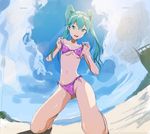  aqua_eyes aqua_hair bad_id bad_pixiv_id bra breasts cloud day from_below hands hatsune_miku kneeling lingerie long_hair medium_breasts open_mouth panties shiika_sadamasa sky smile solo twintails underboob underwear underwear_only vocaloid 