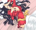  bed bed_sheet black_hair blush boa_hancock breasts cleavage earrings hpa_(foolish_factory) jewelry large_breasts long_hair one_piece pillow purple_eyes red_skirt skirt solo tears 