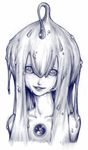  antenna antennae artist_request blank_eyes character_request copyright_request goo_girl long_hair monochrome monster_girl portrait simple_background slime_girl smile source_request white_background 