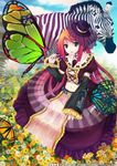  boots bug butterfly cross-laced_clothes detached_sleeves dress flower gothic_lolita green_eyes hat headphones headset insect jeanne_10 lolita_fashion long_hair male_focus midriff namine_ritsu navel otoko_no_ko red_hair saihate_(vocaloid) solo utau veil very_long_hair vocaloid watermark zebra 