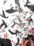  bad_id bad_pixiv_id bird crow feathers geta highres inubashiri_momiji irena leaf maple_leaf multiple_girls shameimaru_aya tengu-geta touhou 